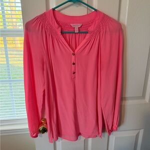 Lilly Pulitzer Bright Pink Henley Tunic Top